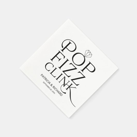 Black and White Pop Fizz Clink Engagement Party Servet (Hoek)