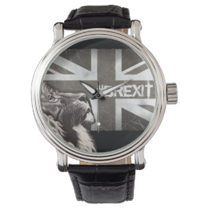 Black and White Proud Lion Union Jack #Brexit Horloge