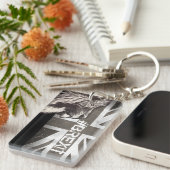 Black and White Proud Lion Union Jack #Brexit Sleutelhanger (Voorkant Rechts)