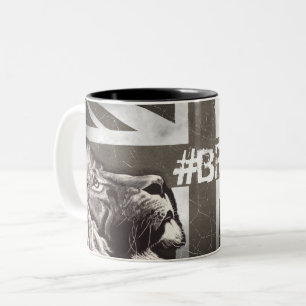 Black and White Proud Lion Union Jack #Brexit Tweekleurige Koffiemok