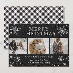 Black and White Pset 3 Photo Holiday Cards Feestdagenkaart