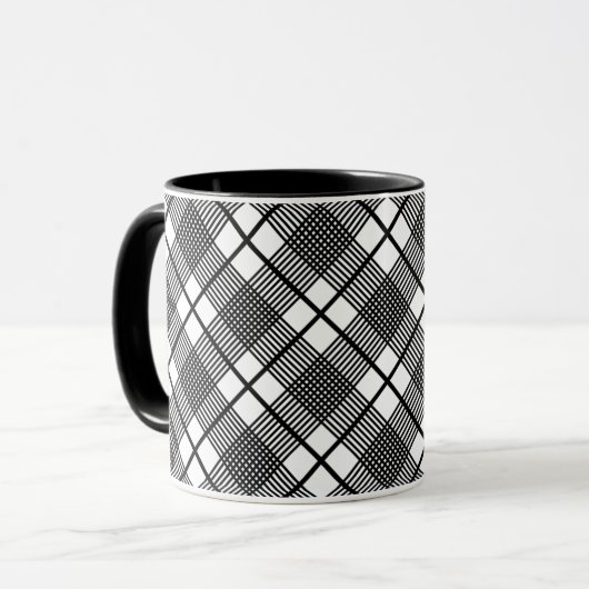 Black and White Pset Pattern Little Glen Coffee M Mok (Voorkant links)