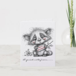 Black and White Raccoon Merry Christmas Sign Notitiekaartje