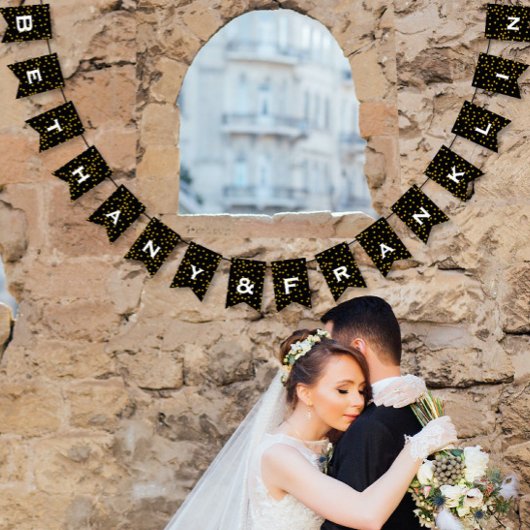 Black and White Random Gold Dot Patten Wedding Vlaggetjes