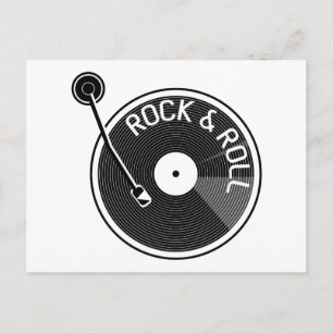 Black and White Rock And Roll Vinyl Record Briefkaart