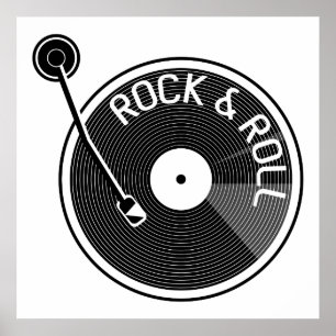 Black and White Rock and Roll Vinyl Record Poster