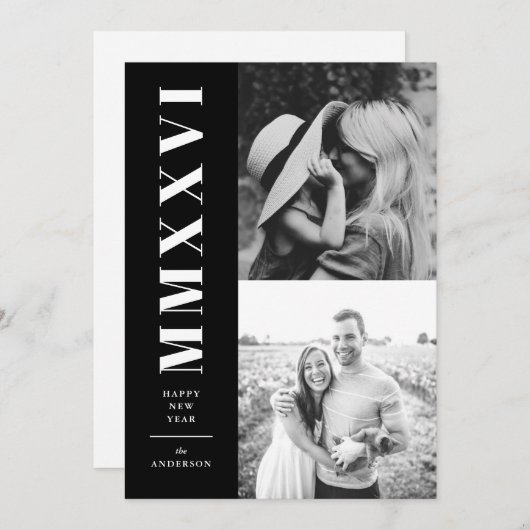 Black and White Roman Numerals Two Photo Feestdagenkaart (Voorkant / Achterkant)