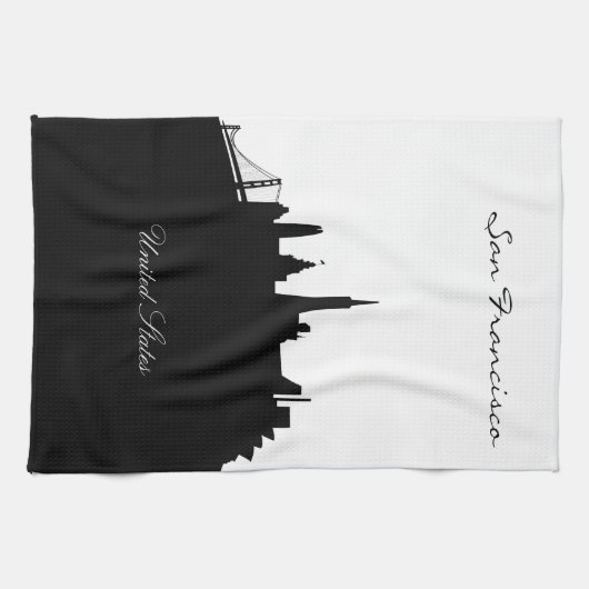 Black and White San Francisco Skyline Theedoek (Horizontaal)