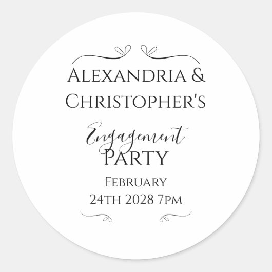 Black and White Script Minimal Engagement Party Ronde Sticker (Voorkant)