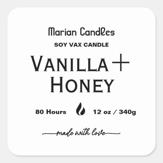 Black and white Script Personalized Candle Label (Voorkant)