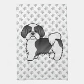 Black and White Shih Tzu Cute Cartoon Dog Theedoek (Verticaal)