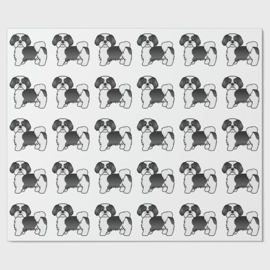 Black and White Shih Tzu Cute Dog Patroon Cadeaupapier (Vlak)