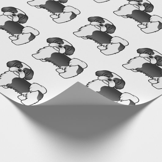 Black and White Shih Tzu Cute Dog Patroon Cadeaupapier (Hoek)