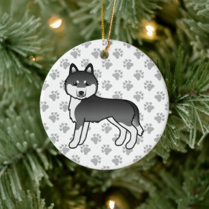 Black and White Siberian Husky Cute Cartoon Dog Keramisch Ornament