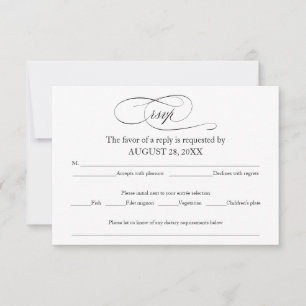 Black and White Simple Elegant Wedding RSVP-kaart RSVP Kaartje