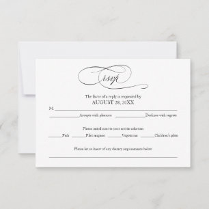 Black and White Simple Elegant Wedding RSVP-kaart RSVP Kaartje