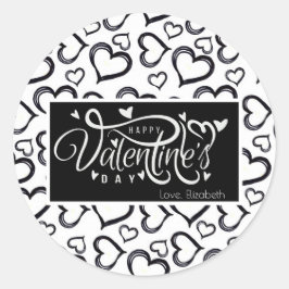 Black and White Simple Hearts Valentijn Gift Ronde Sticker