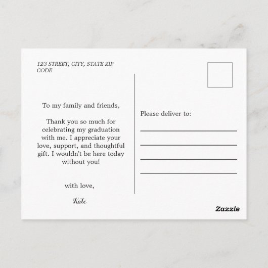 Black and White Simple Photo Afstuderen Hartelijk Briefkaart (Achterkant)