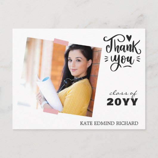 Black and White Simple Photo Afstuderen Hartelijk Briefkaart (Voorkant)