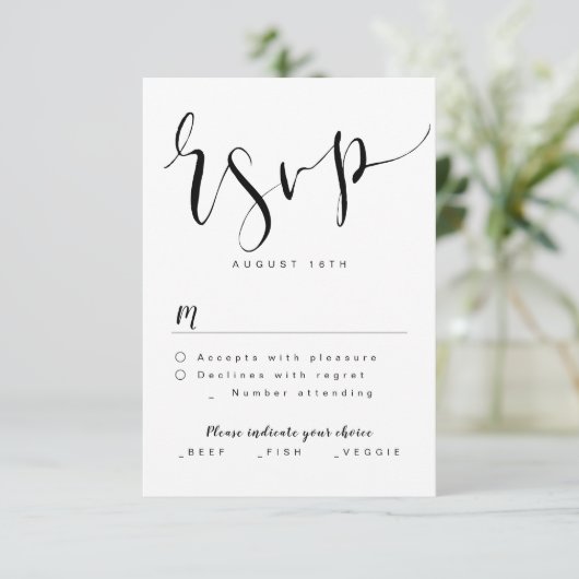 Black and White Simple Script bruiloft RSVP (Staand voorkant)