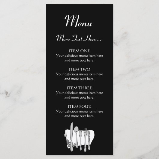 Black and White Siverware Design Menu 4x9 inch (Voorkant)