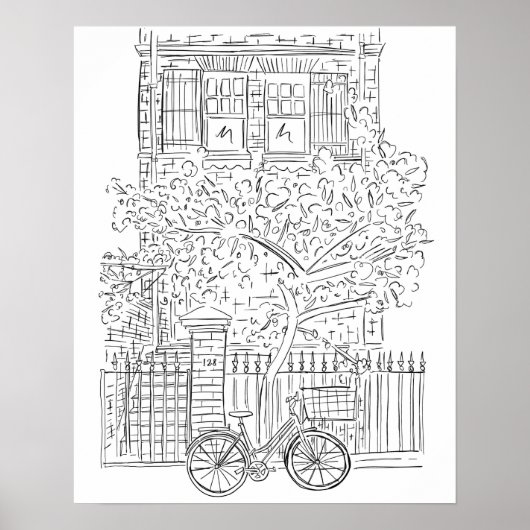 Black and White Sketch New York City Stoop Poster (Voorkant)
