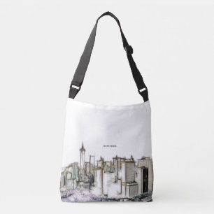 Black and White Skyline New york City Drawing Crossbody Tas