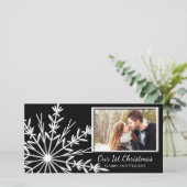 Black and White Snowflake First Kerstmis Samen Feestdagenkaart (Staand voorkant)