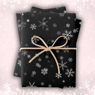 Black and White Snowflake Pattern Holiday Inpakpapier Vel