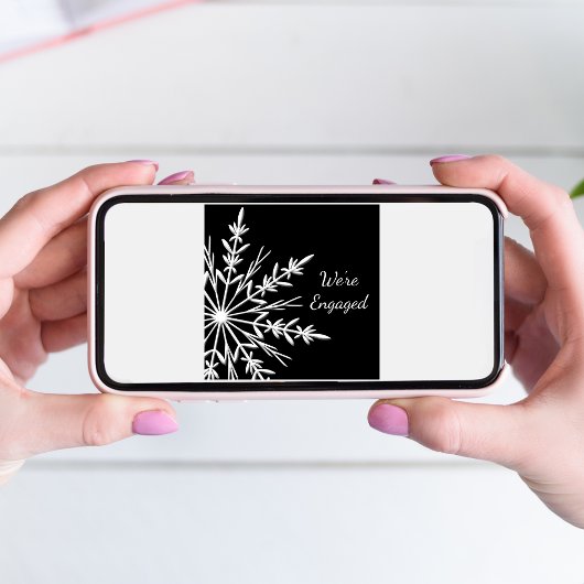 Black and White Snowflake Winter Engagement Party Kaart