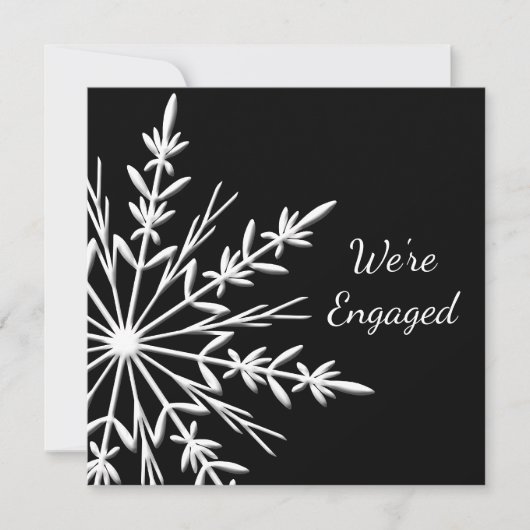 Black and White Snowflake Winter Engagement Party Kaart (Voorkant)