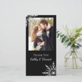 Black and White Snowflake Winter Weddenschap Bedankkaart (Staand voorkant)