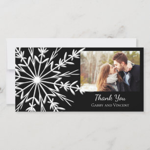 Black and White Snowflake Winter Weddenschap Bedankkaart