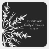 Black and White Snowflake Winter Weddenschap Vierkante Sticker (Voorkant)
