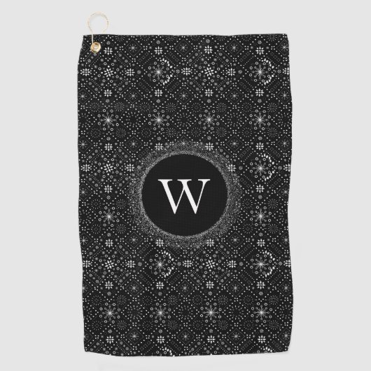 Black and White Snowflakes Pattern Monogram Golfhanddoek (Voorkant)