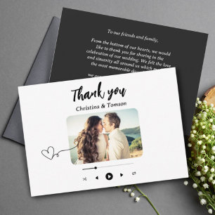 Black and White Song Playlist Photo Wedding Bedankkaart