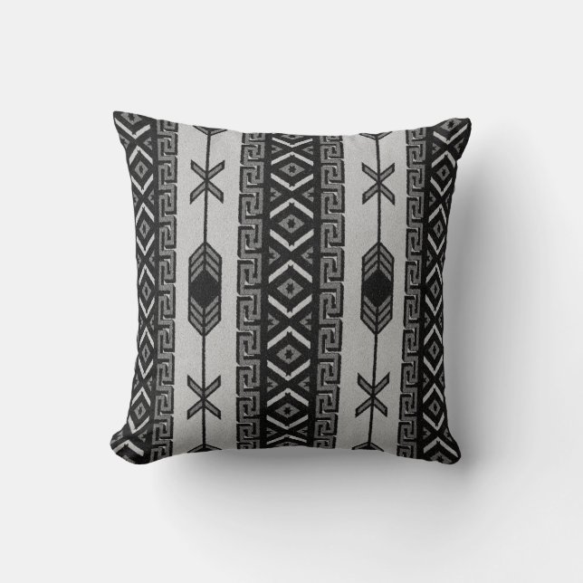 Black and White Southwest Tribal Aztec Pattern Kussen (Voorkant)