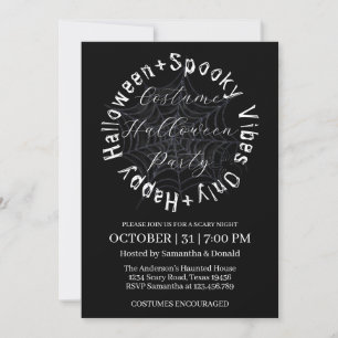 Black and White Spider Web Halloween Kostuumfeest Kaart