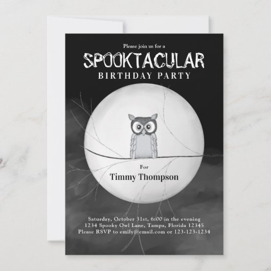 Black and White Spooktacular Owl Halloween Party Kaart (Voorkant)