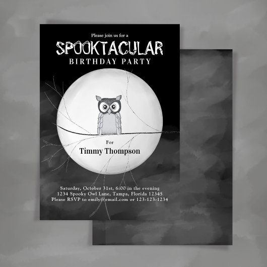 Black and White Spooktacular Owl Halloween Party Kaart