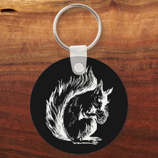 Black and White Squirrel Art Sleutelhanger (Voorkant)