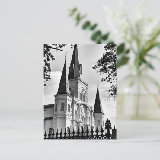 Black and White St. Louis Cathedral New Orleans Briefkaart (Staand voorkant)