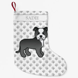 Black and White Staffie Cute Cartoon Dog & Name Kleine Kerstsok