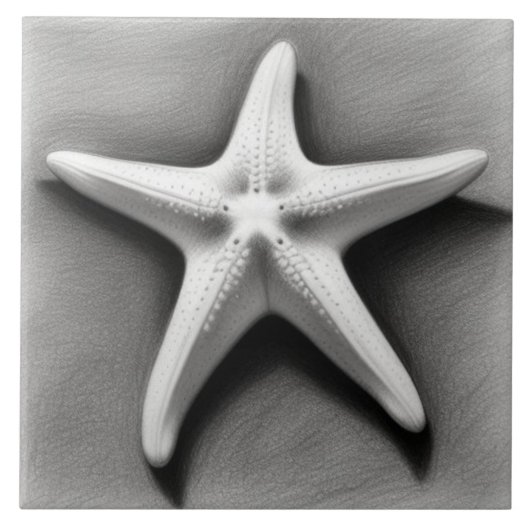 Black and White Starfish Tegeltje (Voorkant)