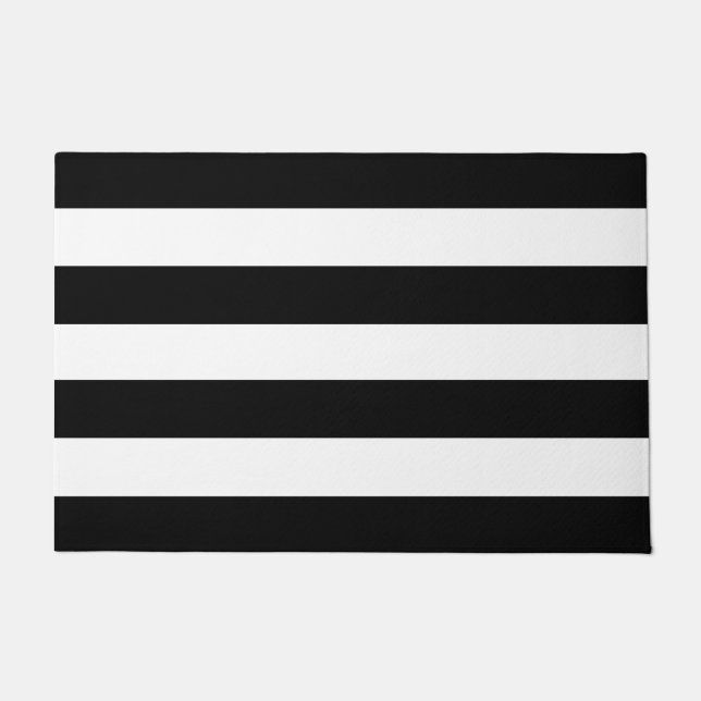 Black and White Stiped Outdoor Rug Deurmat (Voorkant)
