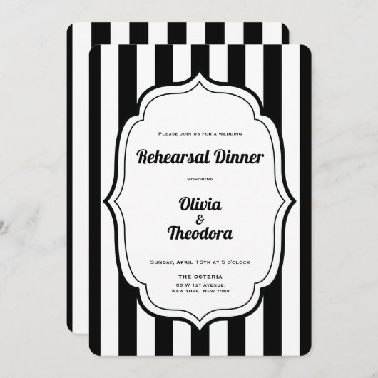 Black and White Stripe Rehearsal Dinner Invitation (Devant / Derrière)