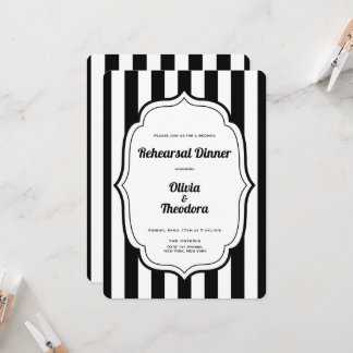 Black and White Stripe Rehearsal Dinner Invitation