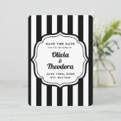 Black and White Stripe Save the Date Cards Kaart (Staand voorkant)