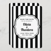 Black and White Stripe Save the Date Cards Kaart (Voorkant / Achterkant)