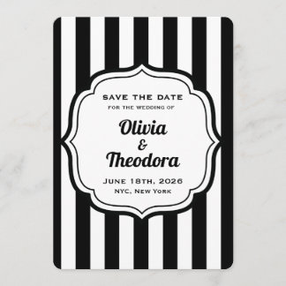 Black and White Stripe Save the Date Cards Kaart